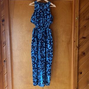 Who What Wear Blue Floral Maxi Dress w/ Waist Cutouts + Pockets